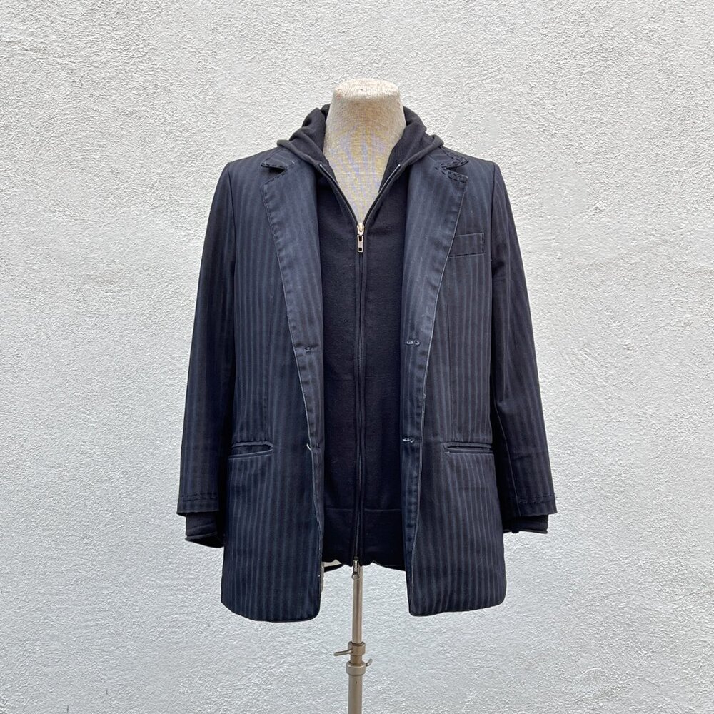 Men's House Hause of Howe Black & Blue Striped Hoodie Blazer Jacket Size 40